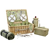 HappyPicnic - Cesta de picnic para 4 personas- cesta de mimbre natural- juego de picnic de sauce con bolsa de vino…